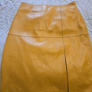 Massimo Dutti Mustard Leather Pencil Skirt